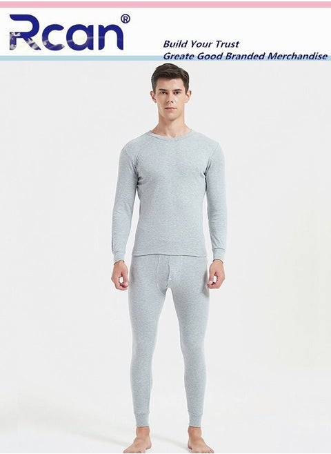 2 Piece Men's Round Neck Thermal Underwear Set Winter Pajamas Lightweight Slim Fitting Long Sleeved T-Shirt and Long Pants Lining Basic Layer Bottoming Shirt Plus Size