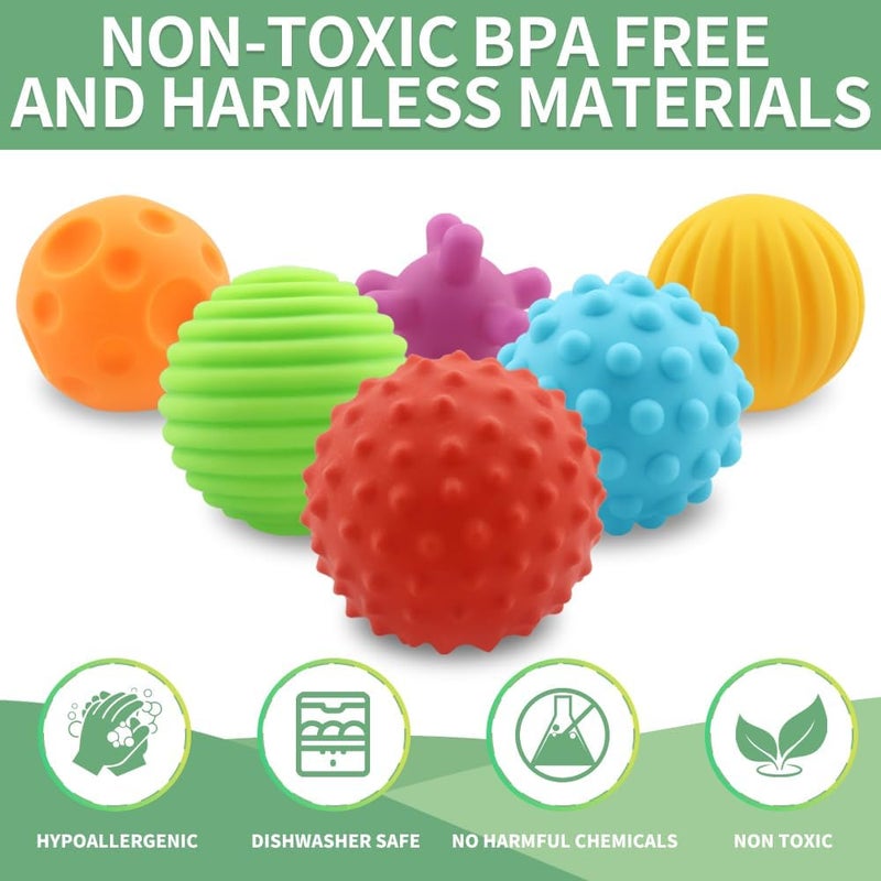 Caterbee Baby Sensory Bath Toys, Textured Floating Balls BPA Free, Non-Toxic (Set of 6) - Image 5