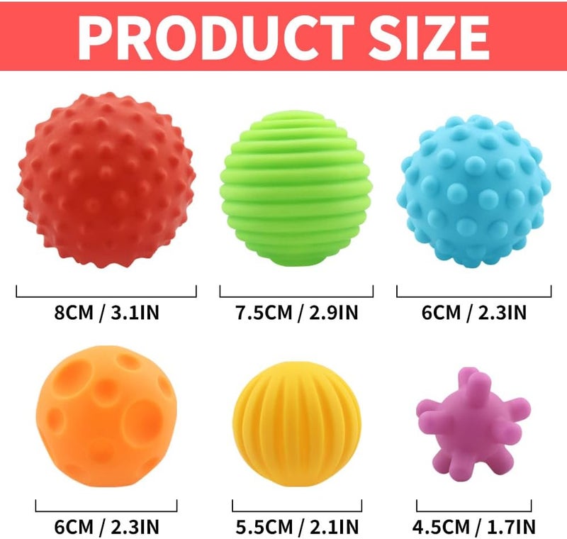 Caterbee Baby Sensory Bath Toys, Textured Floating Balls BPA Free, Non-Toxic (Set of 6) - Image 2