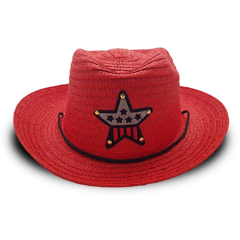 VRITRAZ Kids Summer Fashion Straw Bucket Cap, Suitable for 3-12 Years Hat (Color-Red) - Image 5
