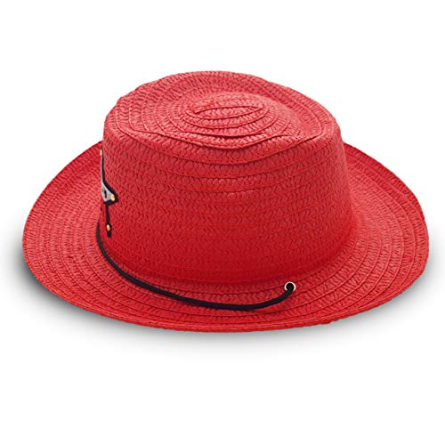 VRITRAZ Kids Summer Fashion Straw Bucket Cap, Suitable for 3-12 Years Hat (Color-Red) - Image 3