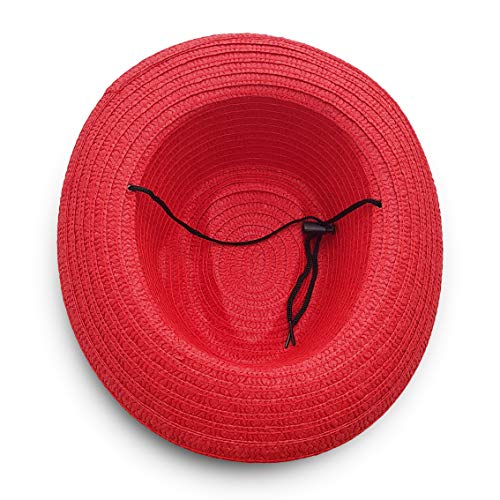VRITRAZ Kids Summer Fashion Straw Bucket Cap, Suitable for 3-12 Years Hat (Color-Red) - Image 4