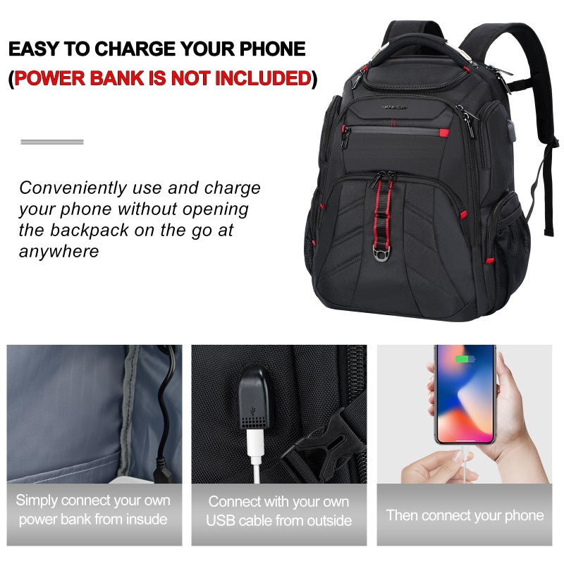VANKEAN Travel Laptop Backpack 17.3 Inch TSA Friendly, Water-Repellent Anti Theft XL Computer Backpack with RFID Pockets College Backpacks with USB Port for Men Women Business Work Bag, Black - Image 4