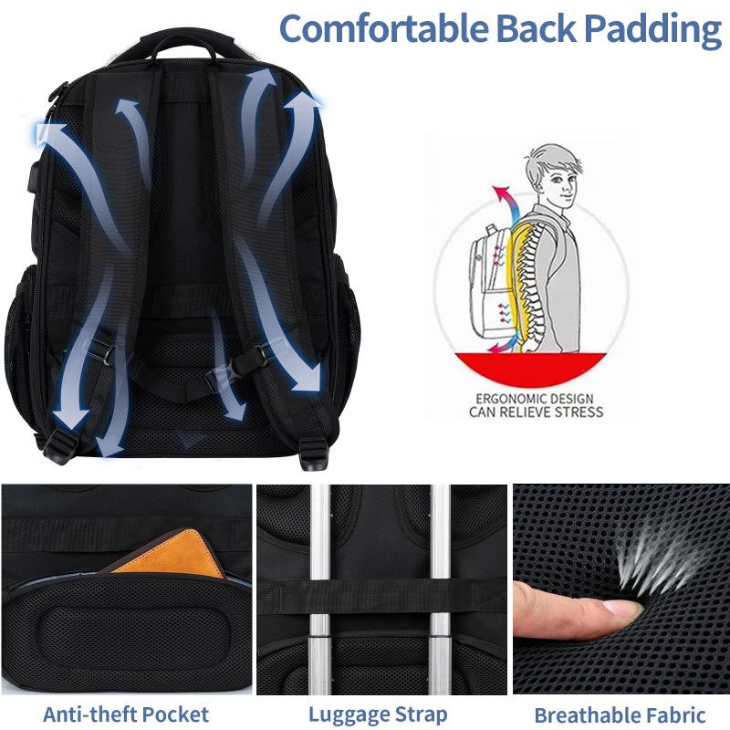 VANKEAN Travel Laptop Backpack 17.3 Inch TSA Friendly, Water-Repellent Anti Theft XL Computer Backpack with RFID Pockets College Backpacks with USB Port for Men Women Business Work Bag, Black - Image 5
