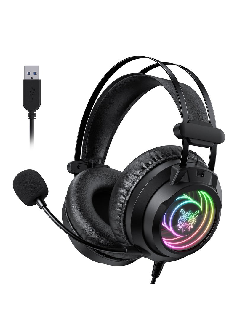 onikuma X80 RGB Gaming Headset 7.1 Surround Sound Noise Canceling Mic,PC,PS4,PS5,Mobile - Image 1