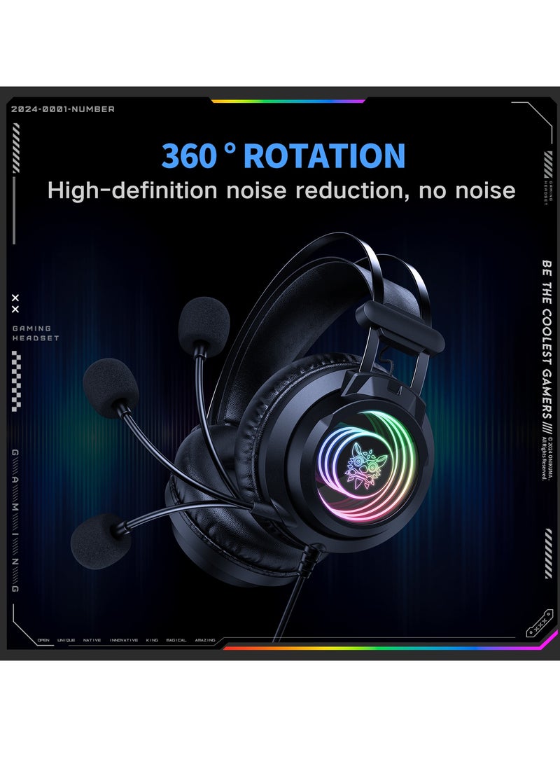 onikuma X80 RGB Gaming Headset 7.1 Surround Sound Noise Canceling Mic,PC,PS4,PS5,Mobile - Image 3