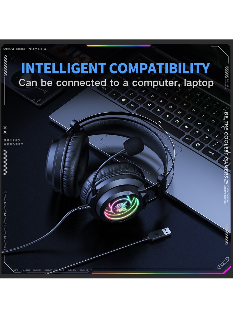 onikuma X80 RGB Gaming Headset 7.1 Surround Sound Noise Canceling Mic,PC,PS4,PS5,Mobile - Image 4