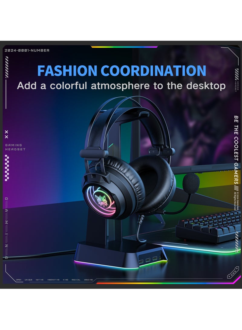 onikuma X80 RGB Gaming Headset 7.1 Surround Sound Noise Canceling Mic,PC,PS4,PS5,Mobile - Image 5