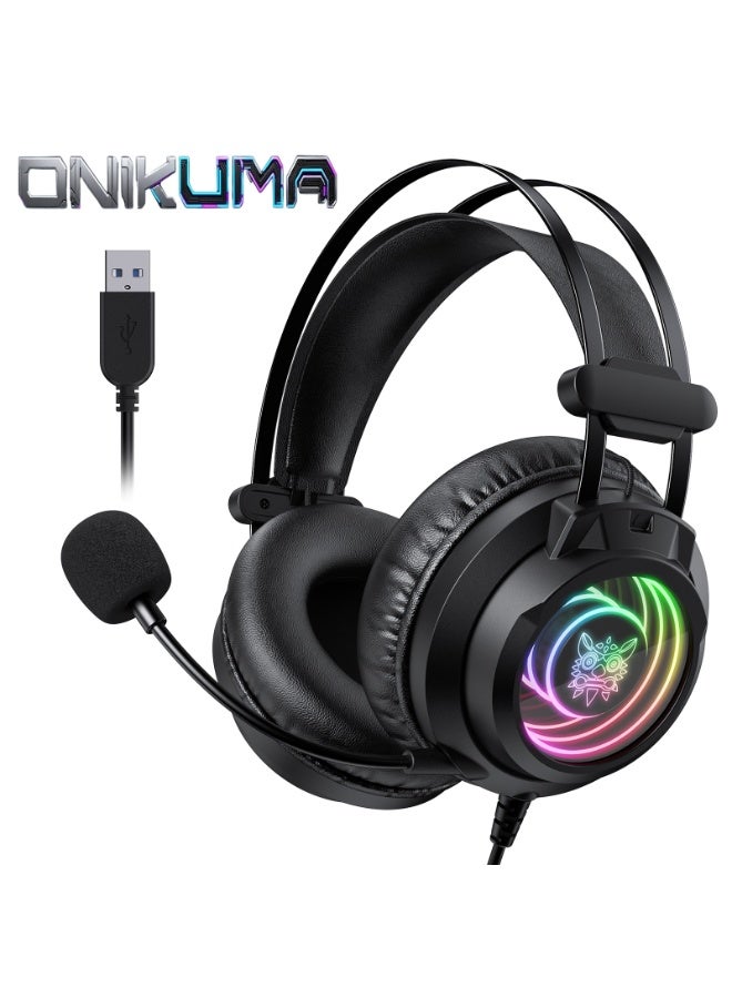 onikuma X80 RGB Gaming Headset 7.1 Surround Sound Noise Canceling Mic,PC,PS4,PS5,Mobile - Image 1