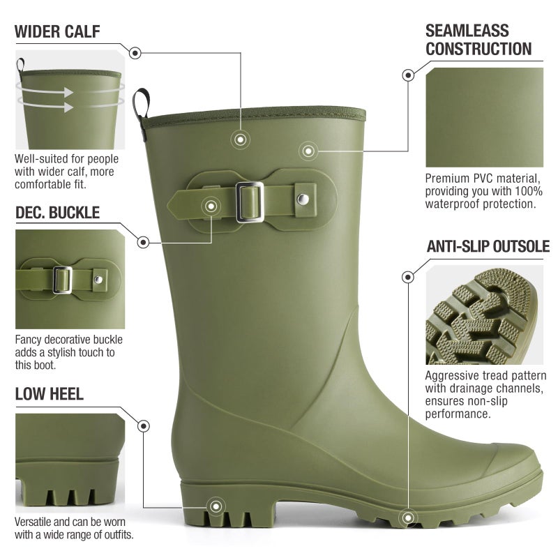 HISEA Women's Waterproof Rain Boots Wide Mid Calf Comfortable Rubber Shoes Lightweight Anti-slipping Rain Footwear for Outdoor Garden Farm Work - Image 5