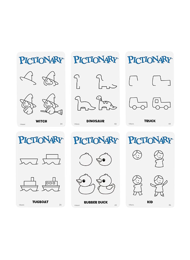 Mattel Games Pictionary Family Board Game for Kids, Adults and Game Night for 2 Teams with Erasable Markers, Boards and Sand Timer  - Image 4