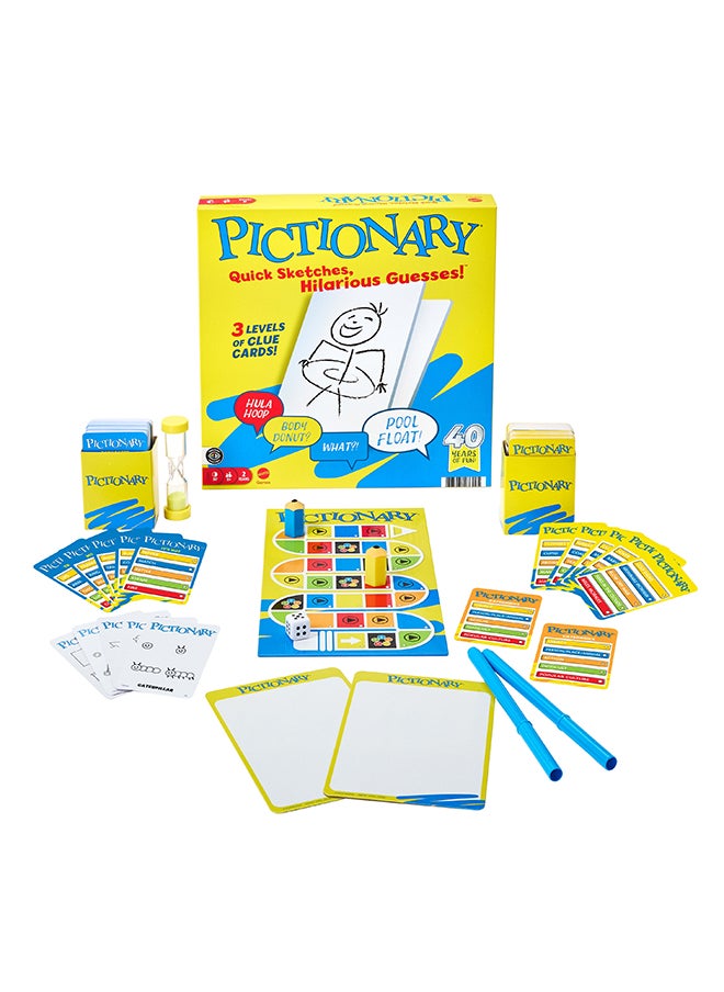 Mattel Games Pictionary Family Board Game for Kids, Adults and Game Night for 2 Teams with Erasable Markers, Boards and Sand Timer  - Image 2