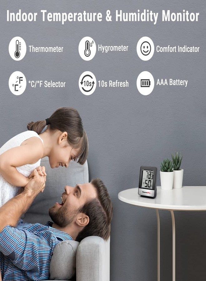 ThermoPro TP49 2 Pieces Digital Hygrometer Indoor Thermometer Humidity Meter Room Thermometer with Temperature and Humidity Monitor Mini Hygrometer Black Weather Station - Image 2