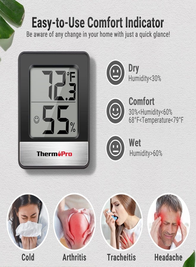 ThermoPro TP49 2 Pieces Digital Hygrometer Indoor Thermometer Humidity Meter Room Thermometer with Temperature and Humidity Monitor Mini Hygrometer Black Weather Station - Image 3