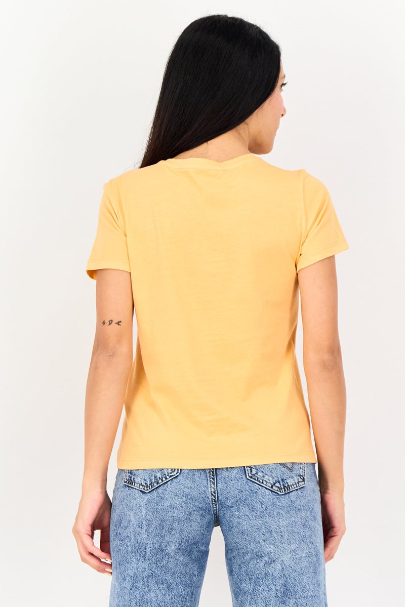 ONLY Women Crew Neck Short Sleeve Graphic T Shirt, Orange - Image 3