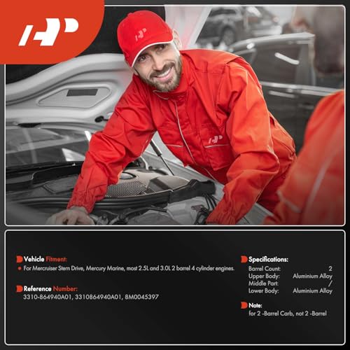 A-Premium 2 Barrel Carburetor with Long Linkage Compatible with Rochester Mercruiser Mercury Marine 2.5L 3.0L 4 Cyl Engines, Electric Automatic Choke, Replace# 3310-864940A01, 3310864940A01, 8M0045397 - Image 2