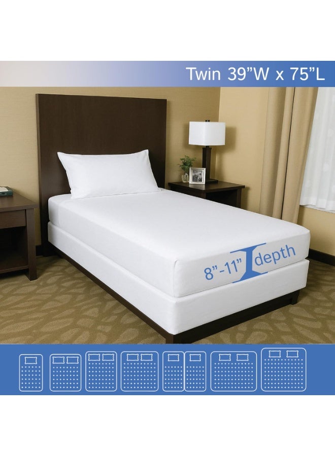 Four Seasons Essentials Twin Size Mattress or Box Spring Encasement (8"-11" Depth) Waterproof Zippered Protector Hypoallergenic Premium Single Size Bed Cover Protects from Dust White - Image 2
