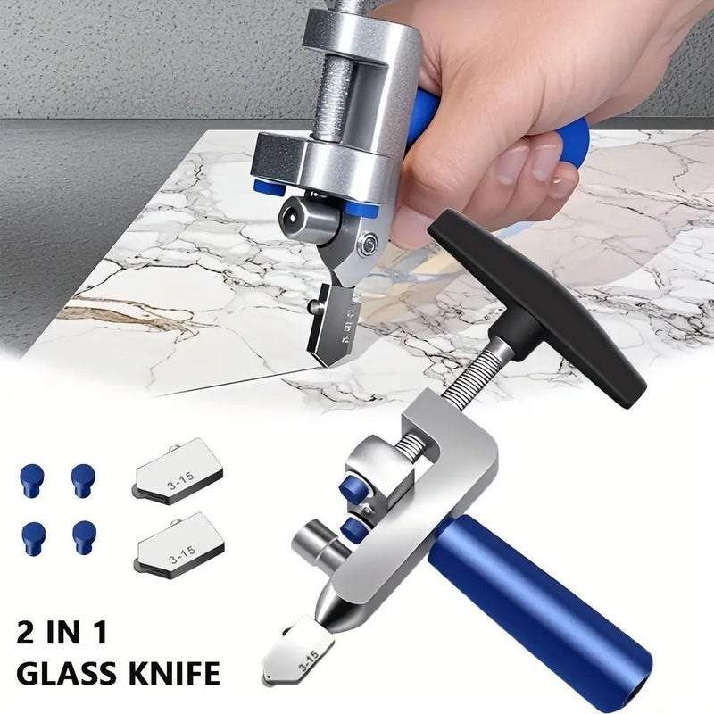 2 في 1 مجموعة أدوات يدوية بقاطعة سيراميك زجاجي مع أسطوانة ماسية فضي - Image 3