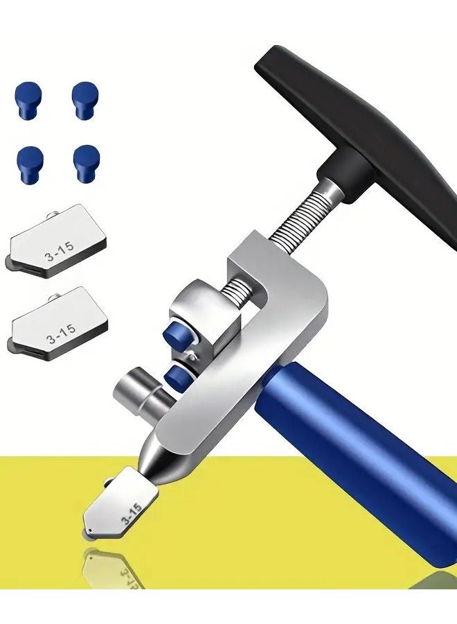 2 في 1 مجموعة أدوات يدوية بقاطعة سيراميك زجاجي مع أسطوانة ماسية فضي - Image 5