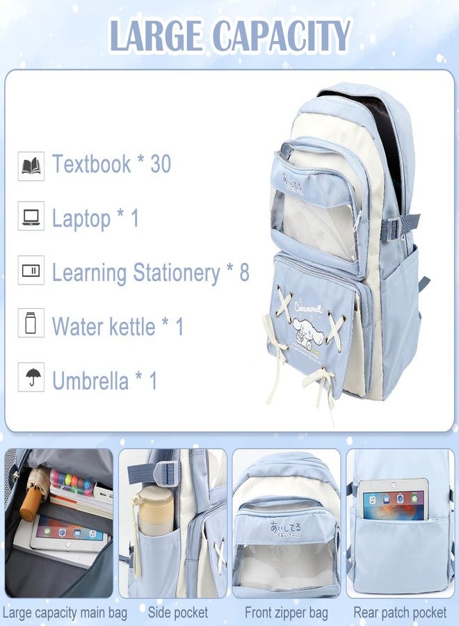 Climberty® Kawaii Cinnamoroll School Backpack, Blue, 5-Compartment, DIY Accessories, Soft Shell, Not Water Resistant, Cartoon Pattern, Zipper Pouch, Female, Kid, Little Kid - Image 4