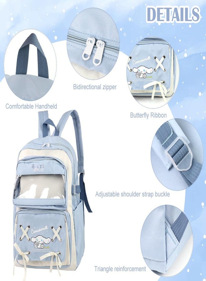 Climberty® Kawaii Cinnamoroll School Backpack, Blue, 5-Compartment, DIY Accessories, Soft Shell, Not Water Resistant, Cartoon Pattern, Zipper Pouch, Female, Kid, Little Kid - Image 3