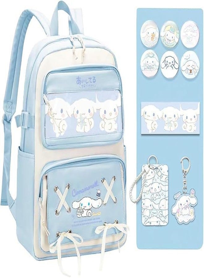 Climberty® Kawaii Cinnamoroll School Backpack, Blue, 5-Compartment, DIY Accessories, Soft Shell, Not Water Resistant, Cartoon Pattern, Zipper Pouch, Female, Kid, Little Kid - Image 1