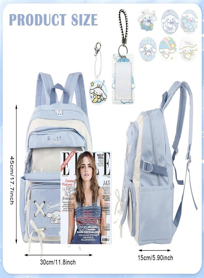 Climberty® Kawaii Cinnamoroll School Backpack, Blue, 5-Compartment, DIY Accessories, Soft Shell, Not Water Resistant, Cartoon Pattern, Zipper Pouch, Female, Kid, Little Kid - Image 2