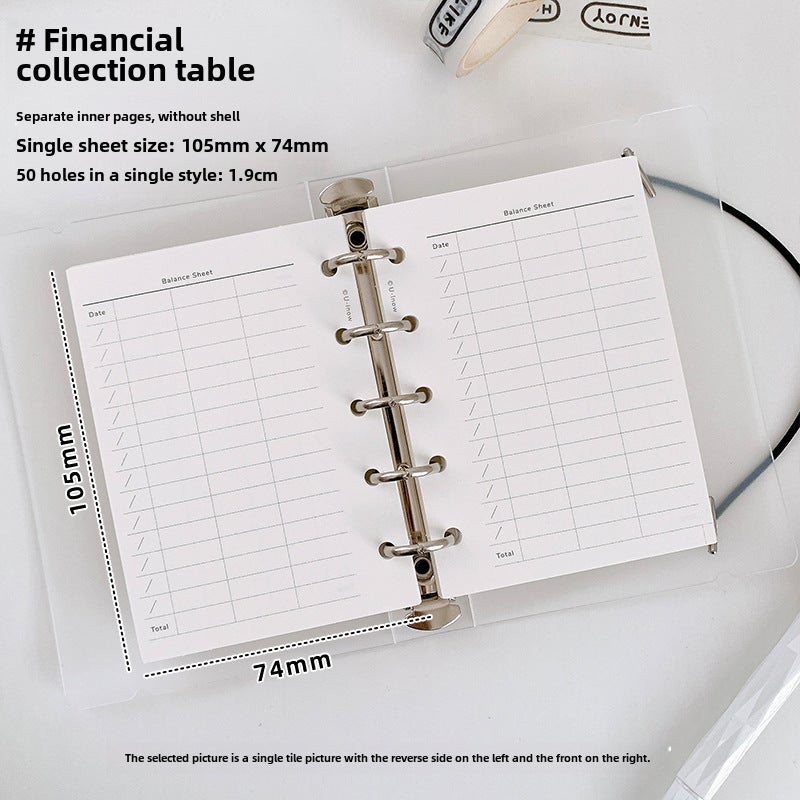 Generic Domestic Kumamoto Paper M5 A8 Grid Line Planner Refill 5-Hole Pages Financial income and expenditure table 74*105mm (punched) 
