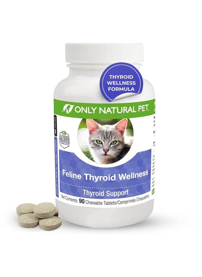 Only Natural Pet - Thyroid Support Supplement For Cats  Multivitamin Pills, Vitamins  Holistic Vet Formulated  Added To Treats & Food LCarnitine & Lemon Balm, 90 Turkey Flavored Chewable Tablets - Image 1