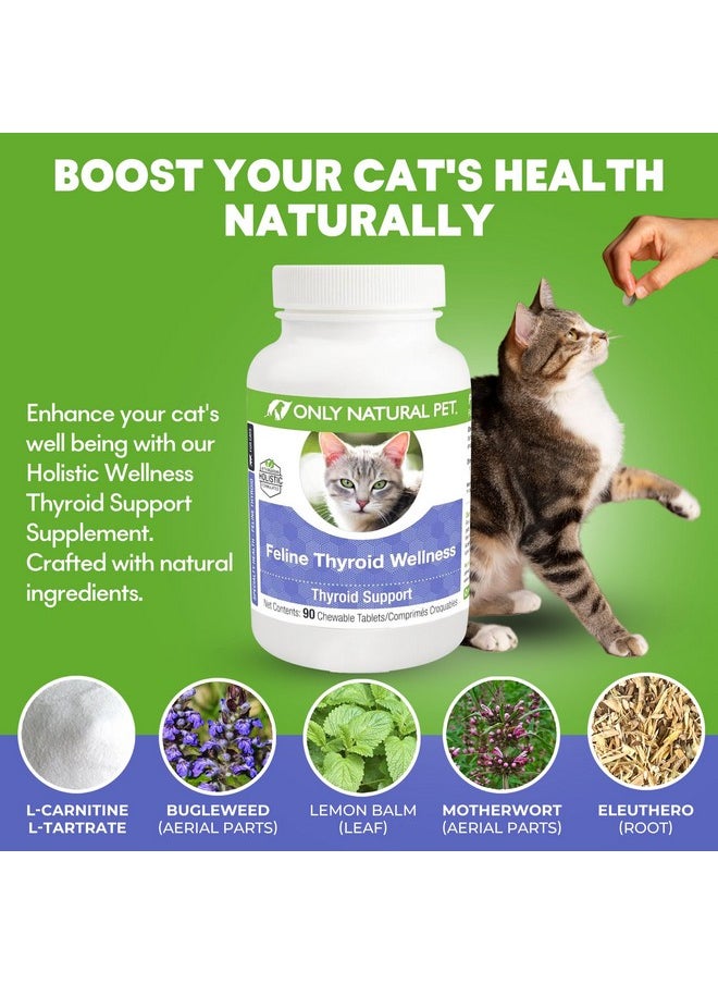 Only Natural Pet - Thyroid Support Supplement For Cats  Multivitamin Pills, Vitamins  Holistic Vet Formulated  Added To Treats & Food LCarnitine & Lemon Balm, 90 Turkey Flavored Chewable Tablets - Image 1