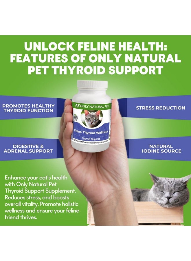 Only Natural Pet - Thyroid Support Supplement For Cats  Multivitamin Pills, Vitamins  Holistic Vet Formulated  Added To Treats & Food LCarnitine & Lemon Balm, 90 Turkey Flavored Chewable Tablets - Image 1