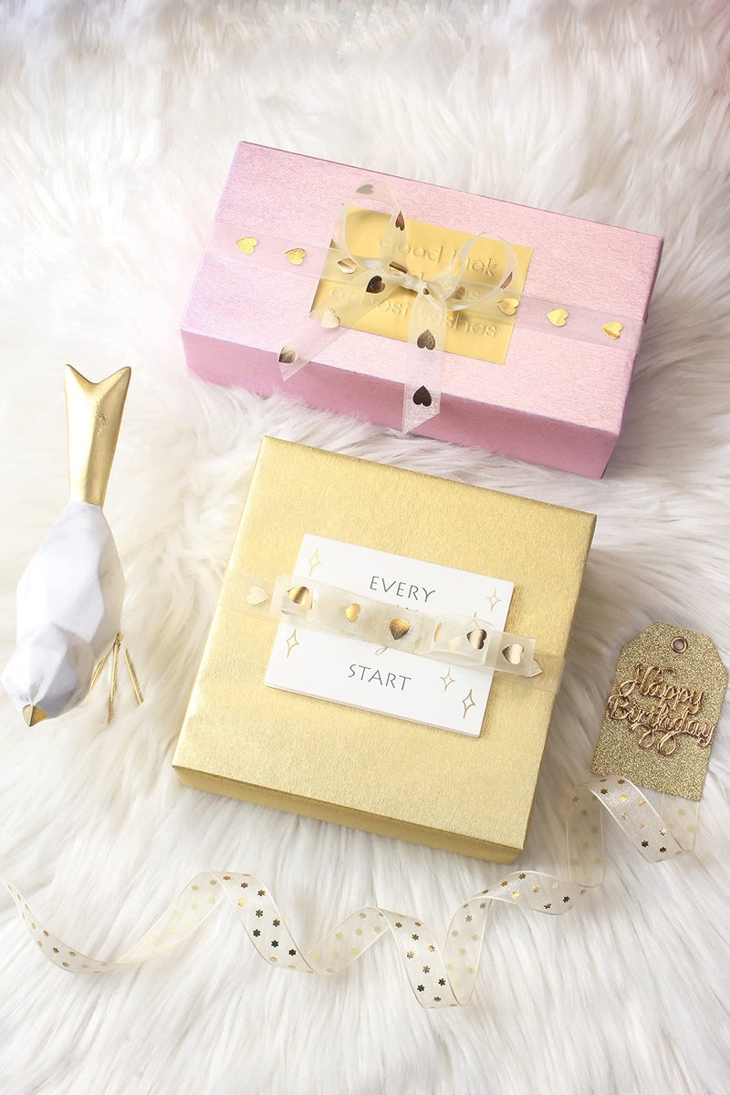 Holijolly Gold Heart Sheer Ribbon - Snow Yarn Ribbon for Birthday, Mother's Day, Valentine's Day - 5/8 inch x10 Yards - Image 3