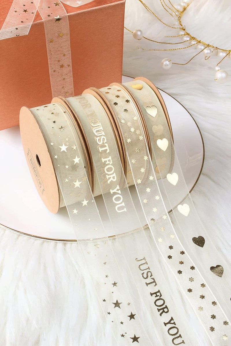 Holijolly Gold Heart Sheer Ribbon - Snow Yarn Ribbon for Birthday, Mother's Day, Valentine's Day - 5/8 inch x10 Yards - Image 5