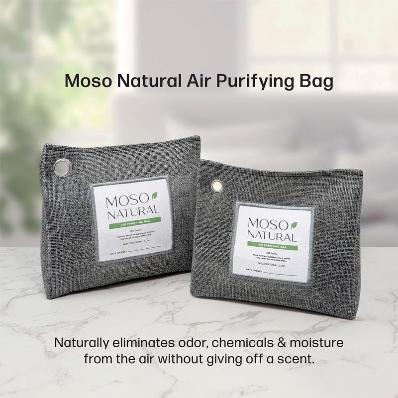 MOSO NATURAL حقيبة ماسو الطبيعية لتنقية الهواء 300 جرام (10.58 أونصة) من الفحم البامبو الممتاز لامتصاص الروائح في المنزل والحيوانات الأليفة | مزيل الروائح من الخزائن ومعطر الغرف الصغيرة | حقائب الفحم تدوم لمدة عامين | بدون رائحة (3 عبوات) - Image 3