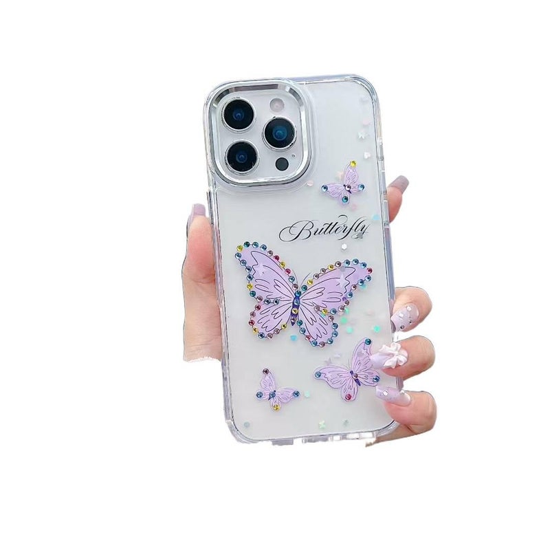 LS Silicone Protective Case for iPhone 14 / 14 Plus / 14 Pro / 14 Pro Max with Drop Protection and Kickstand plus Shockproof plus Strong Magnetic plus Gradient Butterfly Pattern in Multicolour - Image 4