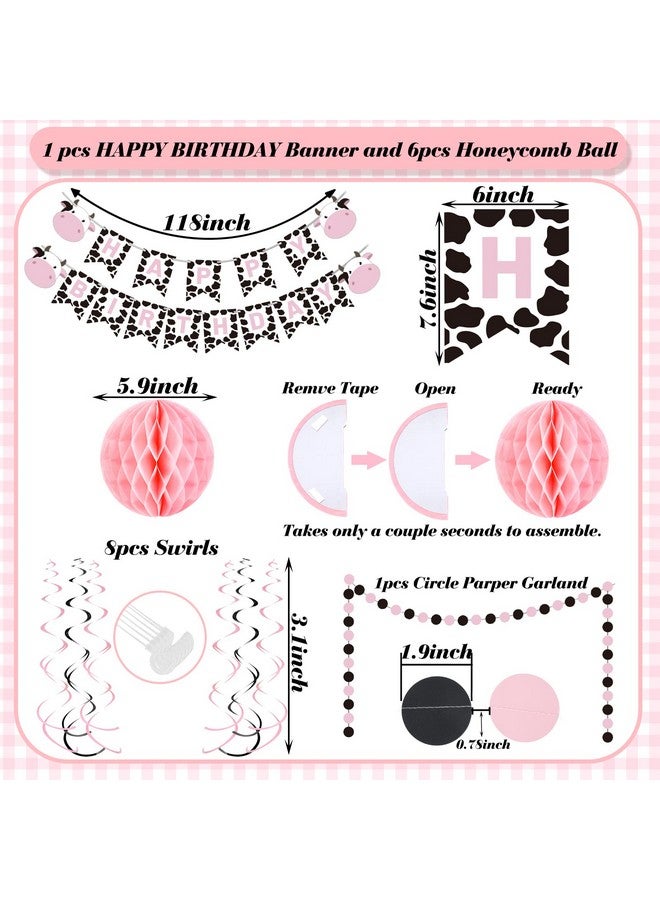 Eersida Cow Themed Party Decorations Supplies Pink Animal Birthday Party Supplies Cow Happy Birthday Banner Hanging Swirl Round Paper Garland Honeycomb Flower Balls for Baby Shower Supplies Ceiling - Image 5