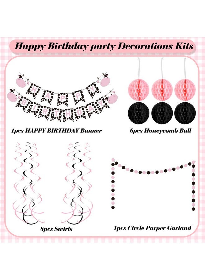 Eersida Cow Themed Party Decorations Supplies Pink Animal Birthday Party Supplies Cow Happy Birthday Banner Hanging Swirl Round Paper Garland Honeycomb Flower Balls for Baby Shower Supplies Ceiling - Image 3