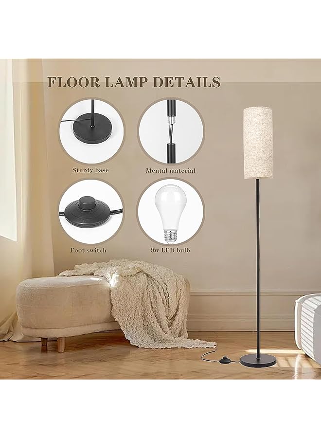 erorex Floor Lamp 3 Color Temperature Modern Led Standing Lamp Elegant Tall Lamps With Linen Lamp Shade Black Pole Lamp With Foot Switch Stepless Dimmer Floor Lamps For Living Room Bedroom Office - Image 2