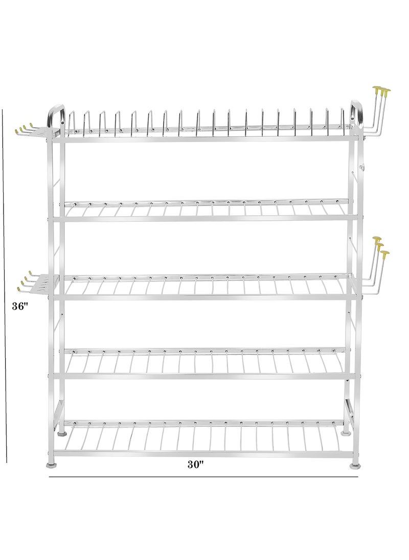 Palomino - Palomino Wall Mount Kitchen Utensils Dish Rack | Stainless Steel Utensil Rack/Stand | Dish Stand/Holder | Kitchen Organizer | Utensils Rack with Plate & Cutlery Stand (36 x 30) - Image 1