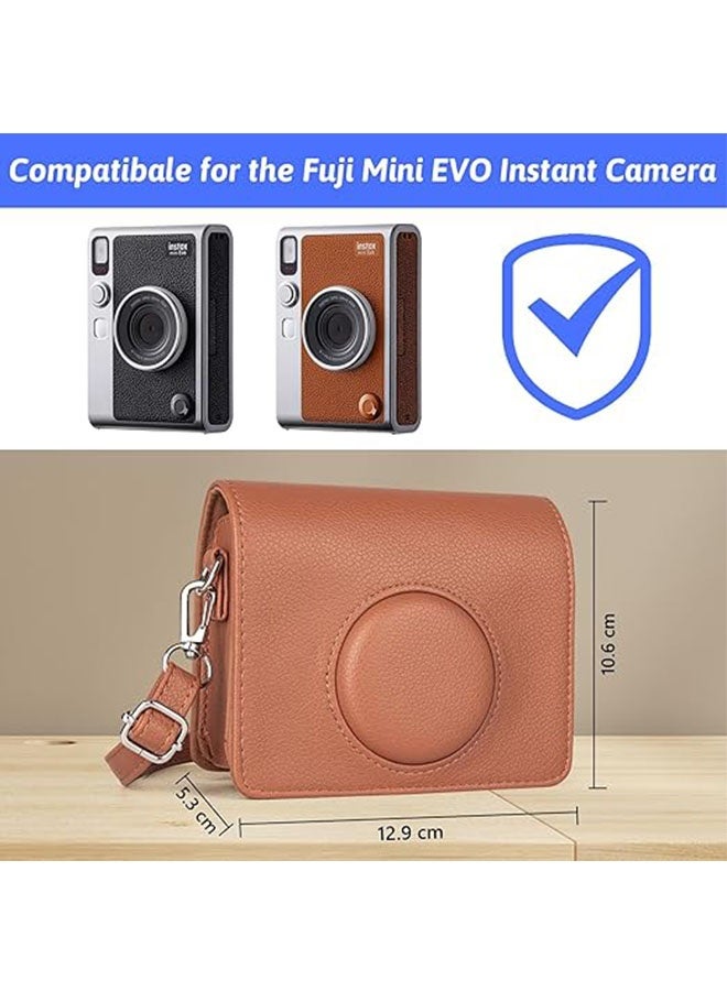 Case for Fuji Mini EVO, Camera Case Compatible for Fuji Mini EVO Camera with Adjustable Shoulder Strap in Lychee Texture Horizontal Style, Comfortable and Durable Camera Case, Brown - Image 2