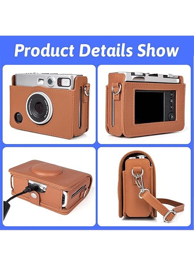 Case for Fuji Mini EVO, Camera Case Compatible for Fuji Mini EVO Camera with Adjustable Shoulder Strap in Lychee Texture Horizontal Style, Comfortable and Durable Camera Case, Brown - Image 3