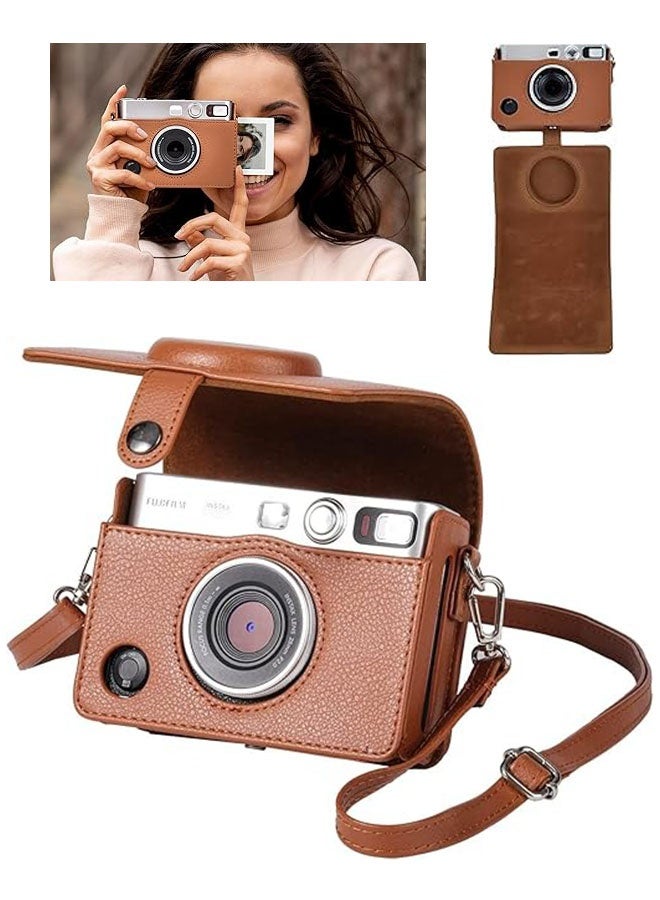 Case for Fuji Mini EVO, Camera Case Compatible for Fuji Mini EVO Camera with Adjustable Shoulder Strap in Lychee Texture Horizontal Style, Comfortable and Durable Camera Case, Brown - Image 1