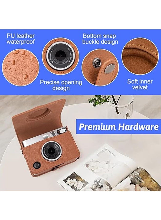 Case for Fuji Mini EVO, Camera Case Compatible for Fuji Mini EVO Camera with Adjustable Shoulder Strap in Lychee Texture Horizontal Style, Comfortable and Durable Camera Case, Brown - Image 4
