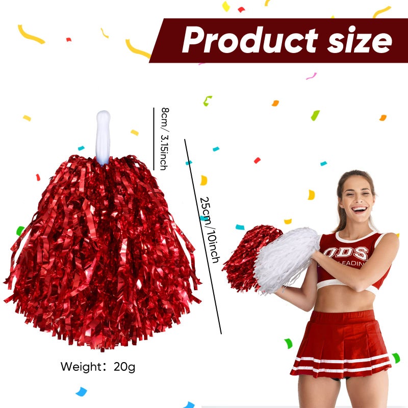 Hanaive 60 Pcs Cheerleading Pom Poms Cheer Pompoms Metallic Foil Pompoms with Plastic Handles for Cheering Squad Team Spirited Sports Dance(Red, White) - Image 2