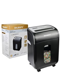 Majesty Paper Shredder - An Effective Shredding Machine for Home and Office! This shredder allows you to shred 10 sheets at a time, with a 20-liter capacity for collecting waste. It utilizes cross-cut technology with a size of 4x38 mm to protect your sensitive documents, making it ideal for shredding paper, staples, and credit cards.  Designed to handle heavy-duty tasks, it provides you with reliable performance and ease of use. Choose Majesty to organize your office safely and effectively!