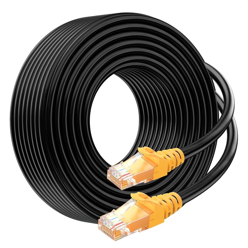 كابل ماترز كابل إيثرنت خارجي من الفئة 6A بسرعة 10 جيجابت في الثانية، عيار 24 AWG من النحاس العاري وعرض نطاق 550 ميجاهرتز (كابل إيثرنت مقاوم للماء، كابل إيثرنت للدفن المباشر) باللون الأسود - بطول 150 قدمًا - Image 1