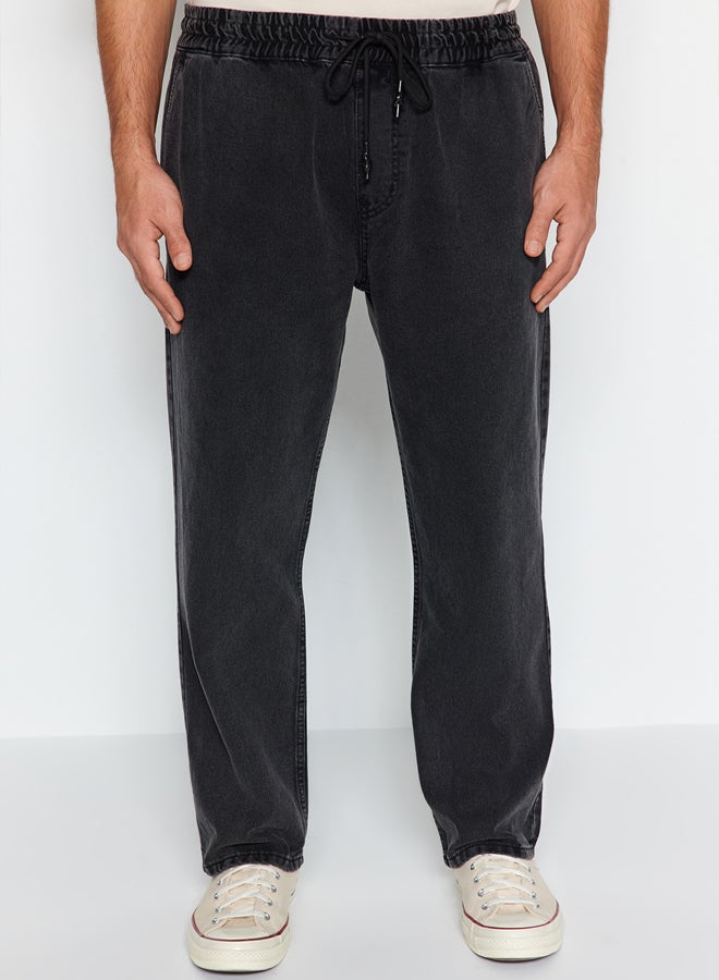 trendyol Black Regular Fit Elastic Waist Jeans Loose Jeans - Image 4