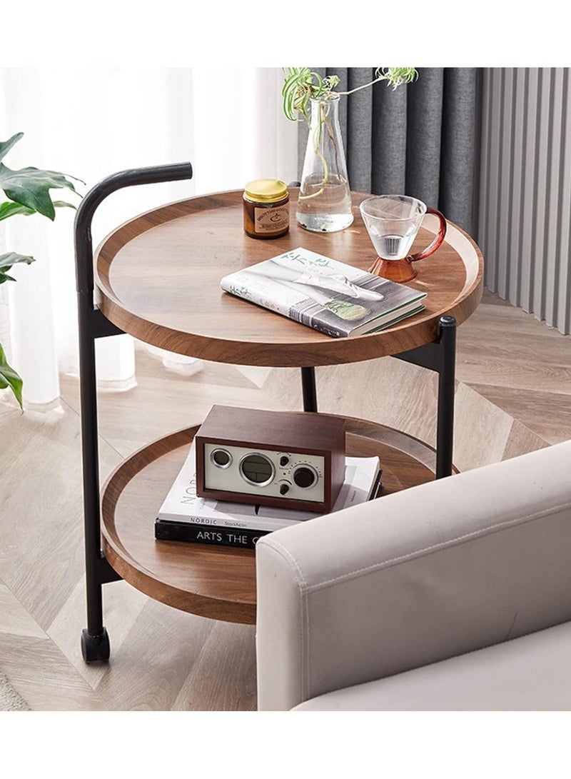 DubaiGallery Round Coffee Table with Rolling Wheels, Movable End Table/Bedside Table, 2 Layers Small Trolley for Home Kitchen, Living Room - Image 2