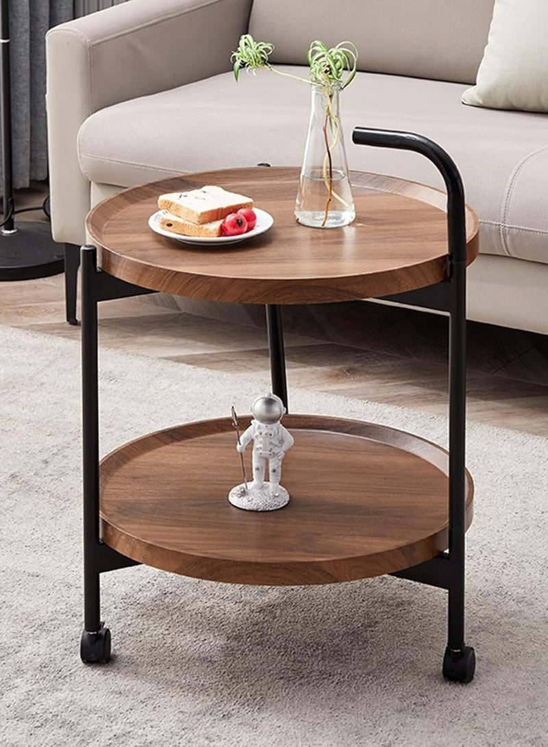 DubaiGallery Round Coffee Table with Rolling Wheels, Movable End Table/Bedside Table, 2 Layers Small Trolley for Home Kitchen, Living Room - Image 3