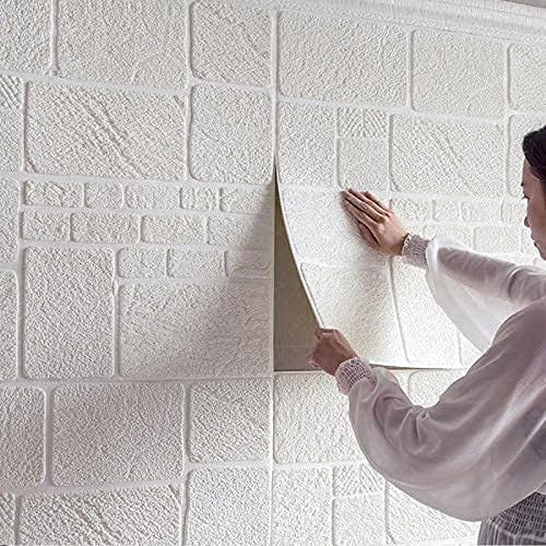 Barebeauty 3D Brick Wallpaper PE Foam self Adhesive Brick Design Wall Stickers/DIY Wallpaper for Home Hotel Living Room Bedroom Cafe Decor (70 x 70 cm) (White Box, Pack of 2) - Image 3